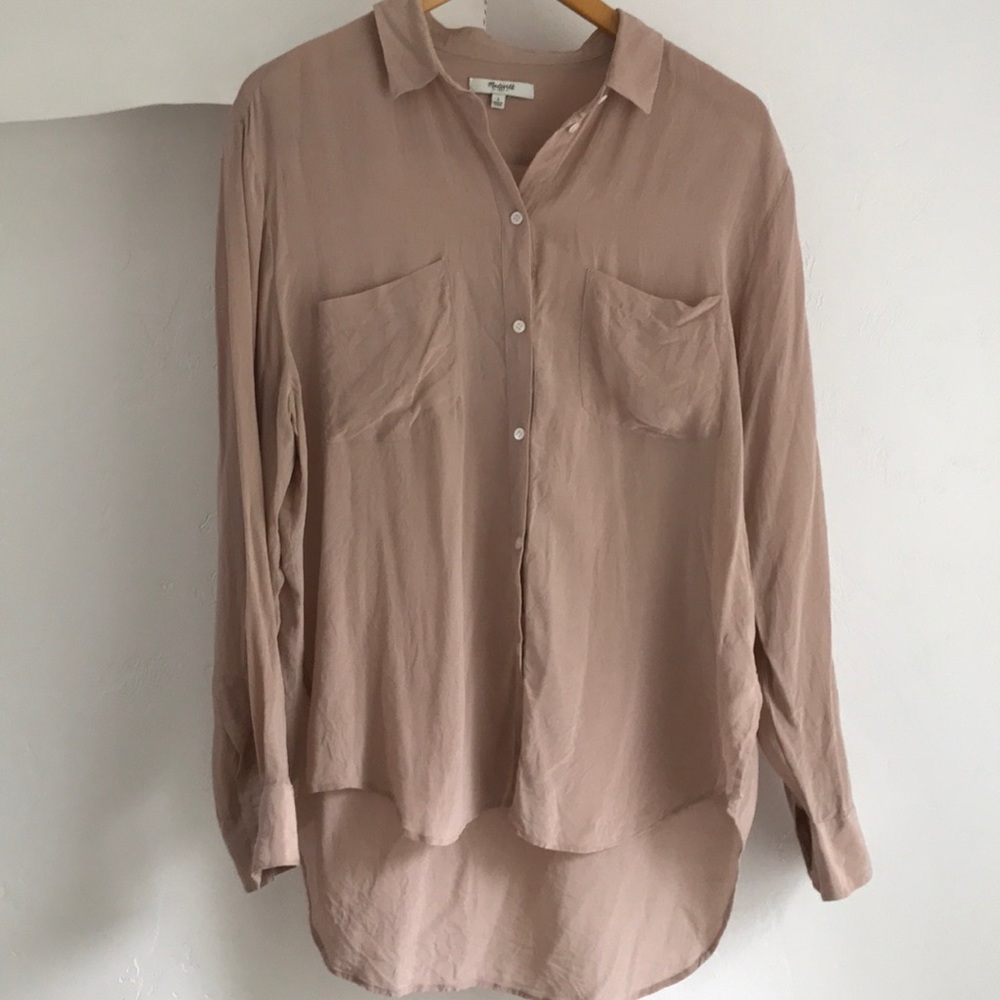 Madewell silk button down top in blush pink - L